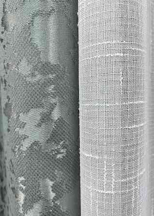 Комплект штор VR-Textil Льон Мармур 150х270 2шт і Тюль 600х270 1264ш-115т Сірий з білим 71-126/5 Київ