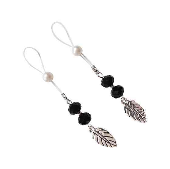 Прикраси з намистинами та листочком для сосків Art of Sex – Nipple Jewelry Leaf, чорні Sex Aura Київ