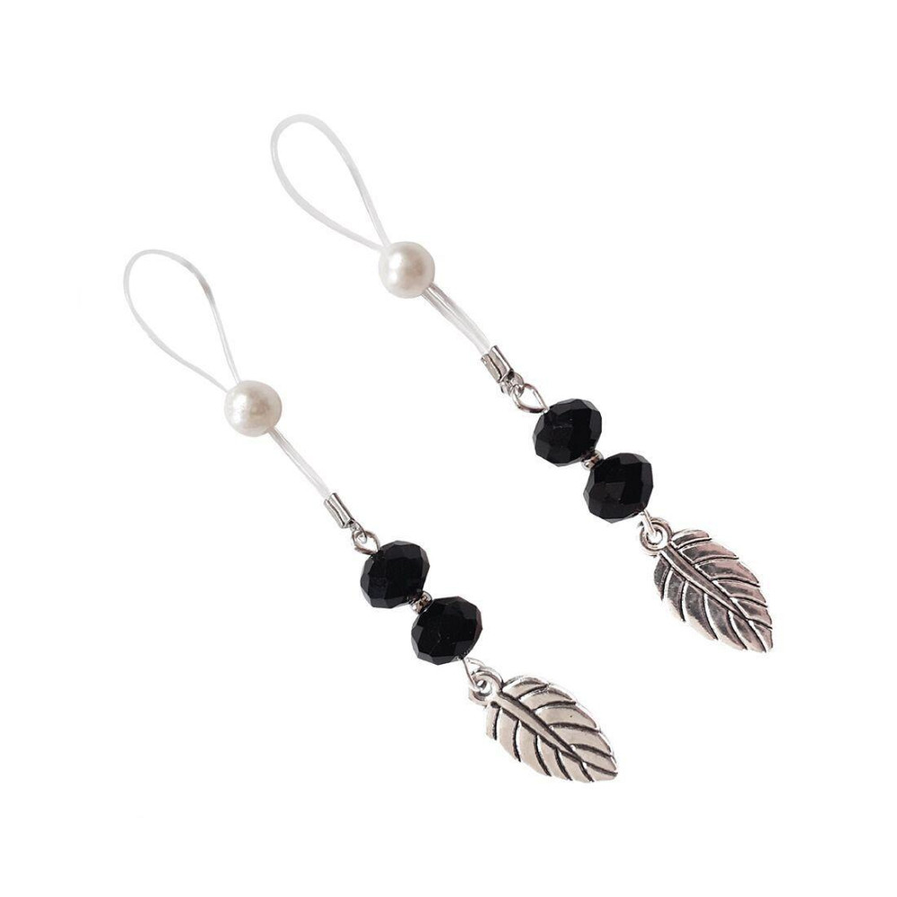 Прикраси з намистинами та листочком для сосків Art of Sex – Nipple Jewelry Leaf, чорні Sex Aura Київ - фото 4