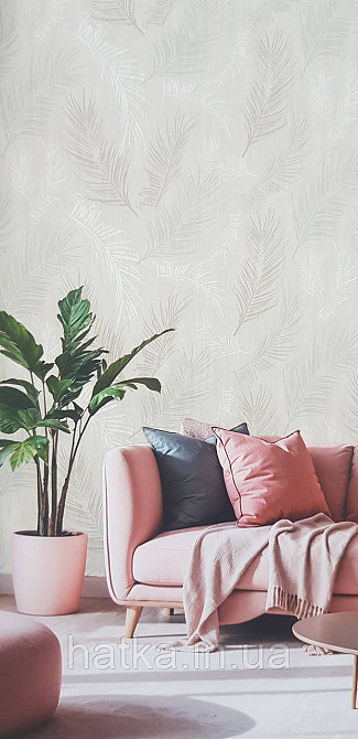Шпалери вініл на флізеліні гарячого тиснення DUKA Selective1.06х10 листя папороті.сірі білі на сірому DK32250-1 Київ - фото 1