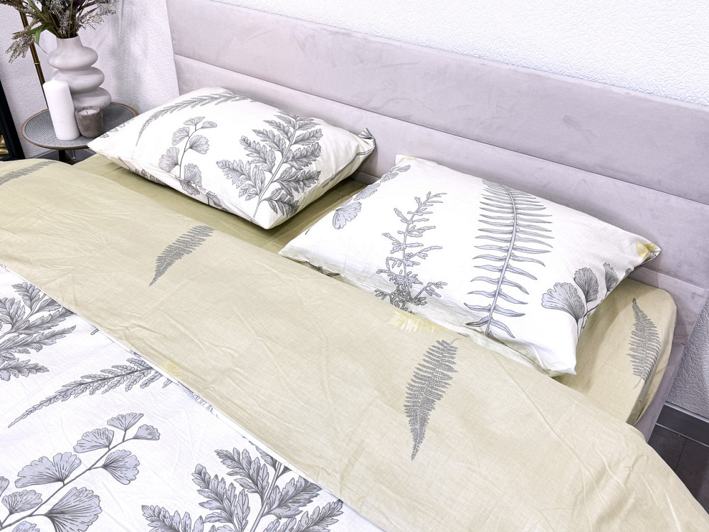 Ecotton Комплект постільної білизни Ecotton двоспальний Євро 210х220 см сатин Папоротник білий Коломыя - изображение 1