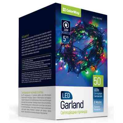 Гірлянда ColorWay LED 50 5 м 8 функцій кольорова 220V (CW-G-50L5VMC) Вінниця