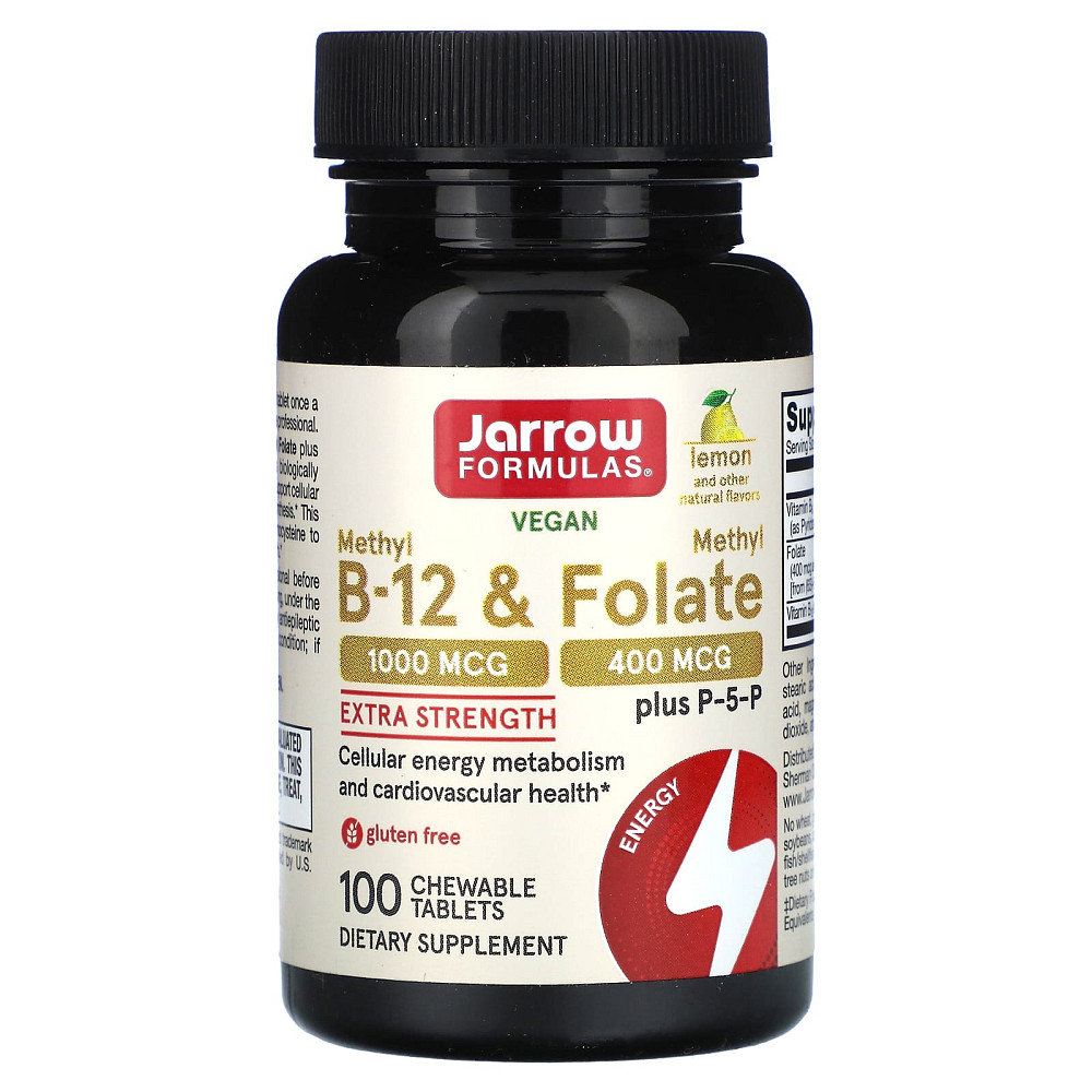 Метилфолат і метил B-12 (Methyl B-12 &amp; Methyl Folate Lemon Flavor) 1000 мкг/400 мкг 100 льодяників зі смаком лимона Київ - фото 1