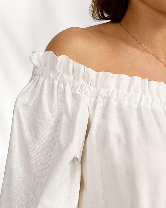 Женское легкое романтическое мини платье из льна. Молочный, 42/44 Одесса - изображение 5