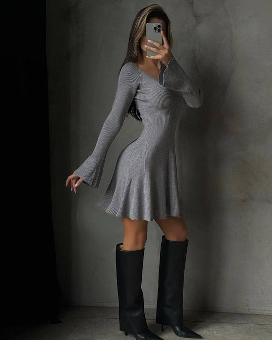Жіноче базове тепле плаття з довгим рукавом ангора рубчик Сірий Одеса - фото 2