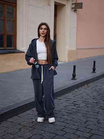 Жіночий теплий повсякденний костюм з турецького двостороннього флісу Графіт Одеса