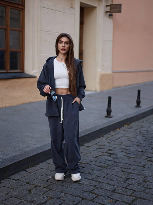 Жіночий теплий повсякденний костюм з турецького двостороннього флісу Графіт Одеса - фото 6