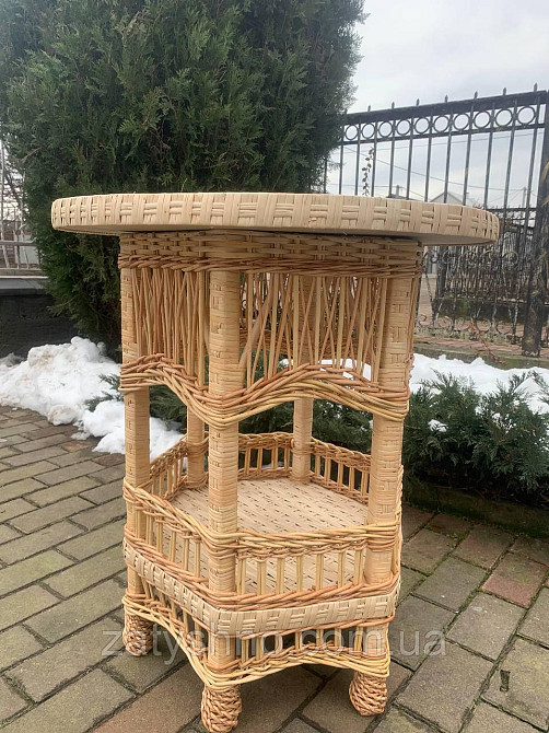 Журнальный стол  плетеный круглый с полкой Киев - изображение 5