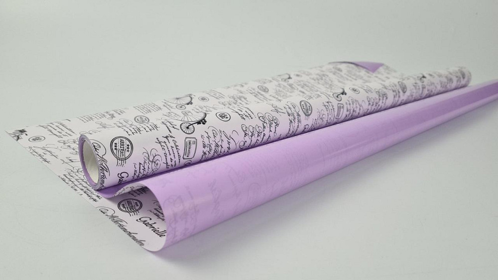 Плівка перлинна "Газета" для квітів 8 м газета біла +фіолет (67) (h660) No805 (1 шт.) Харків - фото 1