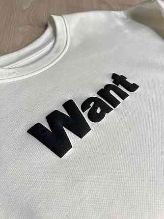 Свитшот женский U S 293 широкий оверсайз трикотаж надпись WANT, белый, one size Одесса