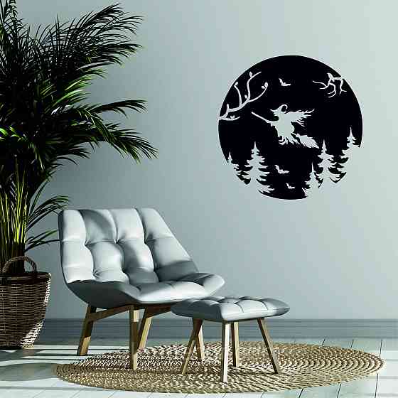 Декоративное настенное Панно «Ведьма на луне», Декор на стену 90*90 см, Черный Киев