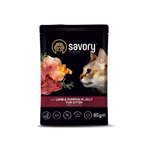 Влажный корм Savory для котят, ягненок с тыквой в желе, пауч, 85 г Киев - изображение 1