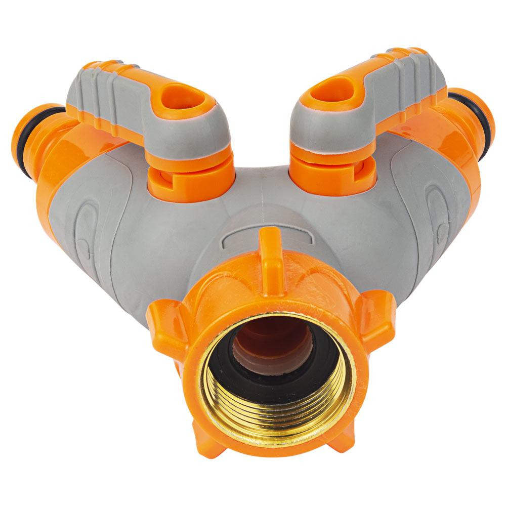 Кран розподільний з адаптерами 1⁄2" 2 виходи на кран 3⁄4" з латунованою різзю (ABS+TPR) FLORA (5016614) Київ - фото 5