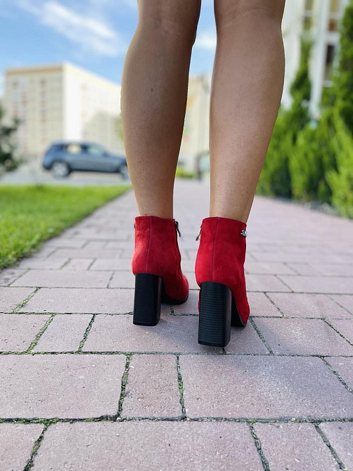 Жіночі черевики 95 червоні натуральна замша висота каблука 9 см розмір 38 (2570) Коломия - фото 3