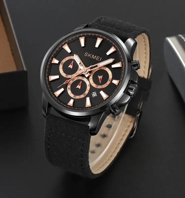 Чоловічий наручний годинник Skmei 2071 на нейлоновому ремінці (Чорний) Вінниця - фото 3