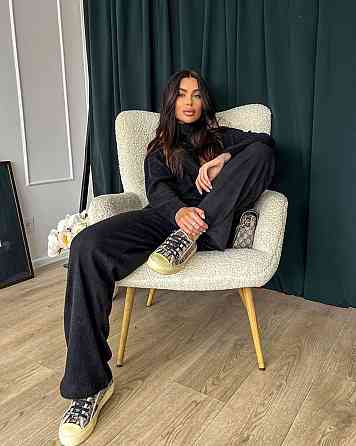 Жіночий теплий базовий костюм: кофта та штани ангора рубчик Чорний Одеса