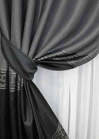 Комплект готовых штор VR-Textil ANZIO № 1468ш Серебристый с черным 140х270 см 2 шт (33-0451) Киев