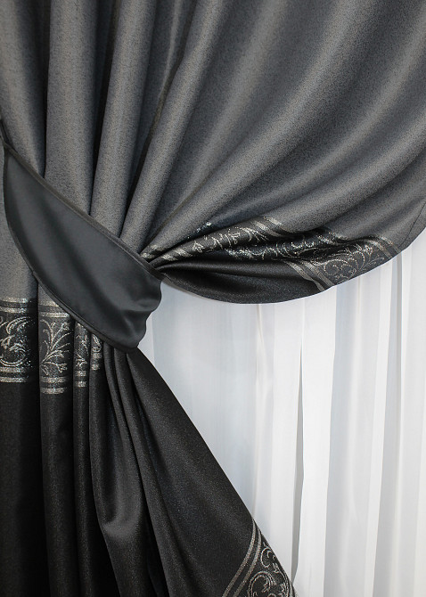 Комплект готовых штор VR-Textil ANZIO № 1468ш Серебристый с черным 140х270 см 2 шт (33-0451) Киев - изображение 5