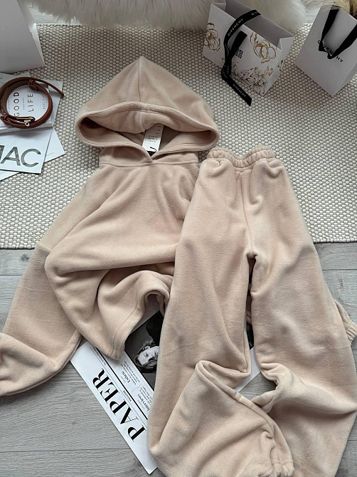 Женский стильный теплый костюм двойка Двухсторонний Флис Бежевий, 46/48 Одесса - изображение 1