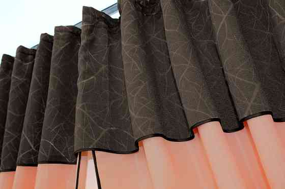 Кухонные шторы VR-Textil № 073к с ламбрекеном и подхватами персиковый с коричневым 270х170 см (52-0216) Киев