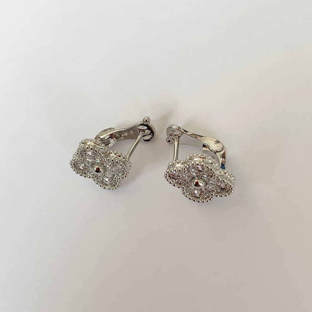 Van Cleef серьги цирконы посеребрение / серьги клевер на английском замочке Одесса - изображение 8