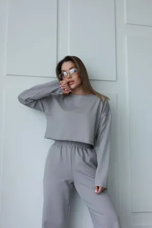 Стильний костюм із кроп-світшотом та прямими штанами Одеса