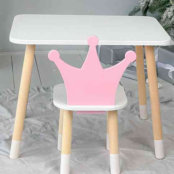 Стіл в дитячу кімнату 46х60х45 і стілець корона 26х26х24, столик та стільчик для дівчинки, рожевий з білим Київ