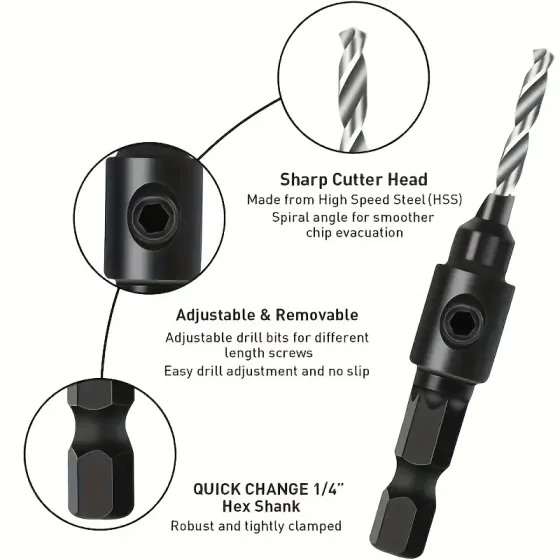 Набор сверл с зенковкой 5 шт HSS 4241, шестигранный хвостовик 6.35 мм, для мебели и дерева Киев