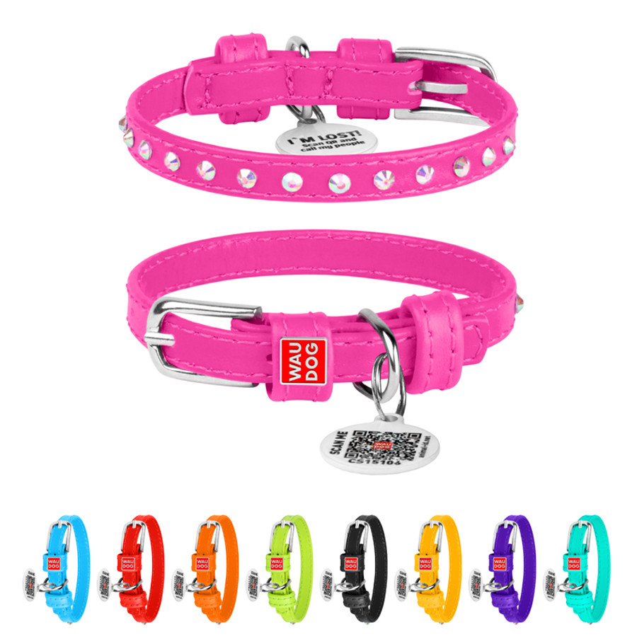 Нашийник для собак шкіряний WAUDOG Glamour з QR паспортом, з клейовими стразами, Ш 9 мм, Дов 19 Коломыя - изображение 1