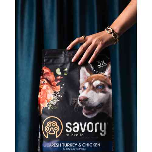 Корм сухой Savory Junior Large rich in Fresh Turkey and Chicken для молодых собак больших пород от 25 кг со свежей индейкой Киев