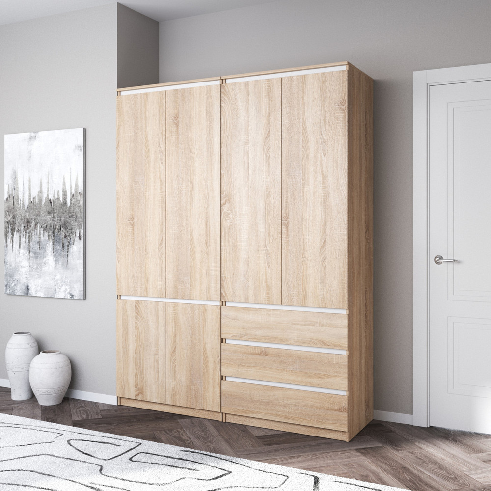 Шкаф для одежды VAYS, со штангой и полками, комплект из 2 шкафов R10+R16 Дуб Сонома-Белые планки Львов - изображение 1