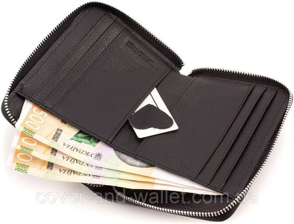 Маленький кошелек из натуральной кожи черного цвета на молнии ST Leather Киев - изображение 7