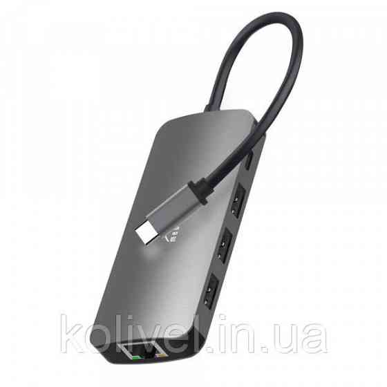 Док-станція USB3.1 Type-C --> HDMI/USB 3.0x3/RJ45/SD/MicroSD/PD 100W Hub Pro 8-in-1 Media-Tech (MT5044) Київ