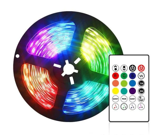 Світлодіодна USB RGB стрічка 5м SMD 5050 з пультом для підсвічування ТВ: клейка основа, чорний провід Одеса