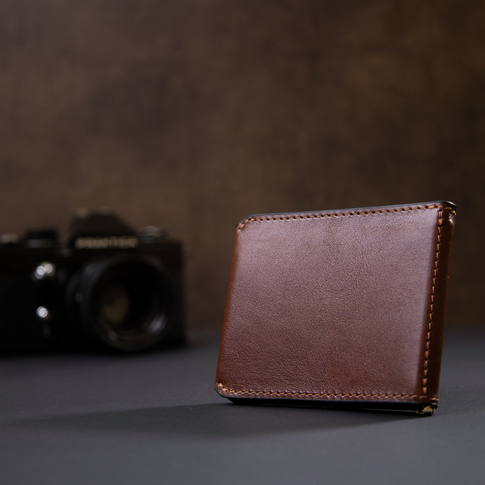 Мужской кожаный зажим для денег GRANDE PELLE 11361 Коричневый Киев - изображение 9