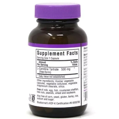 Амінокислота Bluebonnet Nutrition L-Карнітин 500 мг, L-Carnitin, 30 вегетаріанських капсул (BLB0032) Вінниця - фото 2