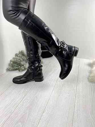 Injers Чоботи жіночі INJERS чорні натуральна шкіра зима висота 38см обхват 37-39см (764) Коломыя