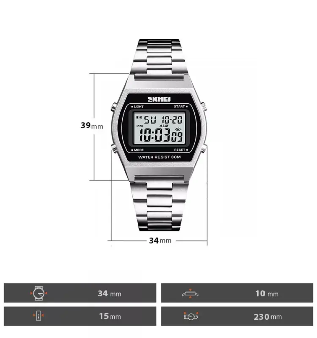 Наручний електронний ретро годинник Skmei 1328 Сріблястий Вінниця - фото 9