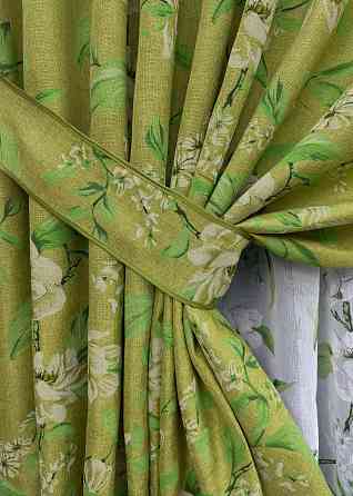 Комплект штор VR-Textil Лен Прованс 150х265 2шт и Тюль 500х265 1726ш-1809т Оливковый с белым 71-106/4 Киев