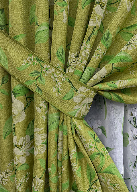 Комплект штор VR-Textil Лен Прованс 150х265 2шт и Тюль 500х265 1726ш-1809т Оливковый с белым 71-106/4 Киев - изображение 4