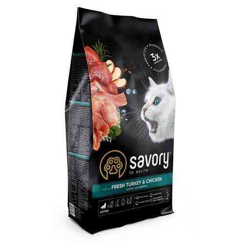 Сухий корм Savory для кошенят всіх порід, зі свіжою індичкою та куркою, 2 кг Київ