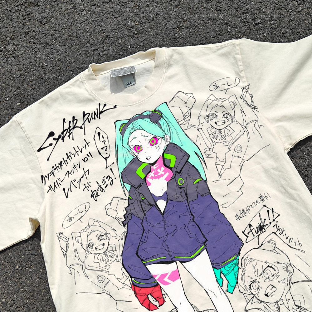 Футболка мужская с принтом аниме Аниме Кйберпунк Едгеруннерс Ребекка оверсайз (S/M/L) Черний Днепр - изображение 4