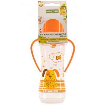 Пляшечка для годування Baby Team з латексною соскою і ручками 250 мл 0+ (1311_собачка_оранжевая) Вінниця