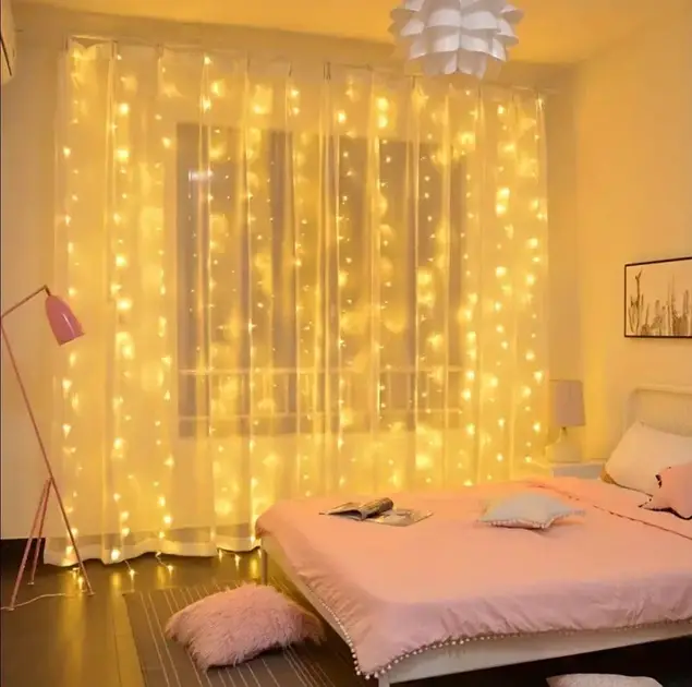 Светодиодная гирлянда-штора Melinera 2x1 м, 220 LED, теплый свет, IP44, таймер, Английская вилка (переходник в комплекте) Киев - изображение 3