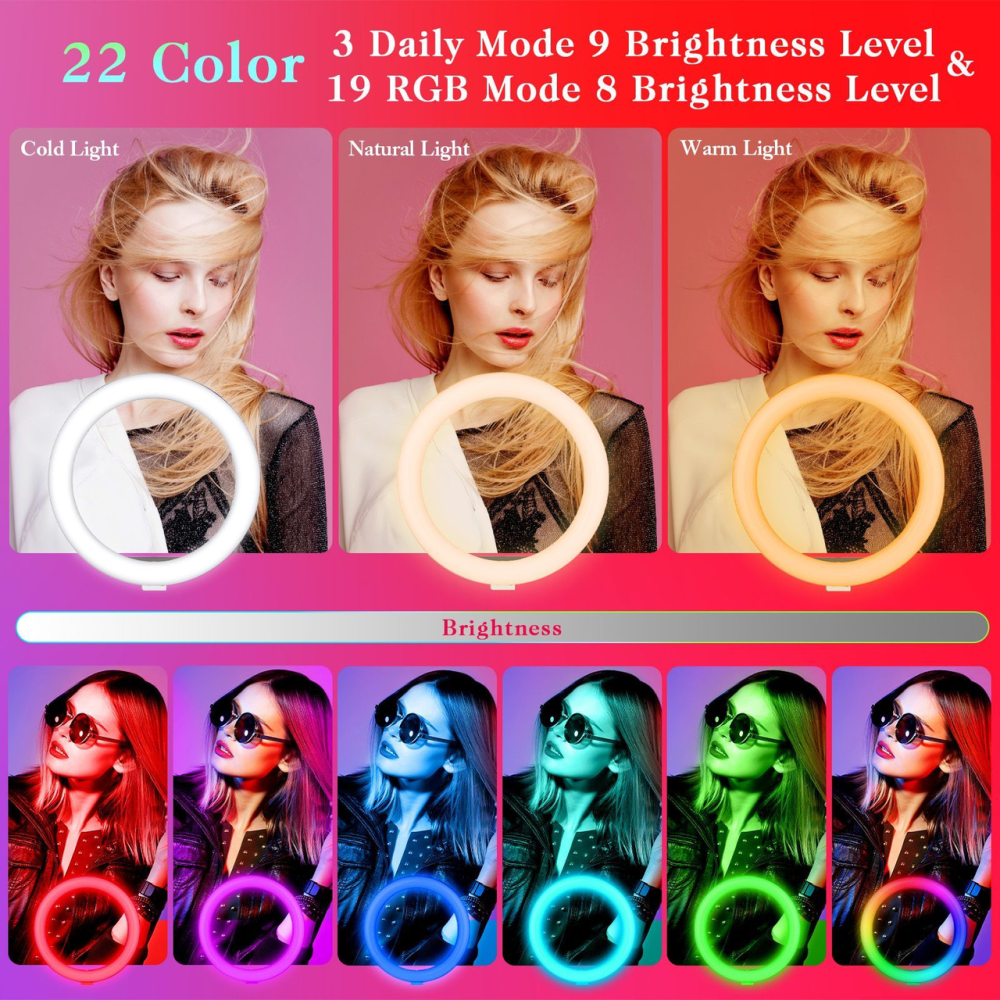 Кільцева світлодіодна RGB LED лампа 26 см зі штативом 160 см, Bluetooth пульт, 22 режими освітлення, набір блогера для фото Київ - фото 2