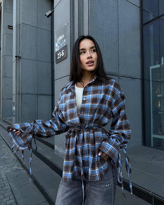 Жіноча базова сорочка кімоно оверсайз в клітинку турецька фланель Одеса - фото 7