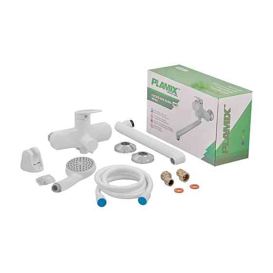 Змішувач для ванни Plamix Lucas-006 EURO SET білий зі шлангом, лійкою та кронштейном (PM0709) Харків
