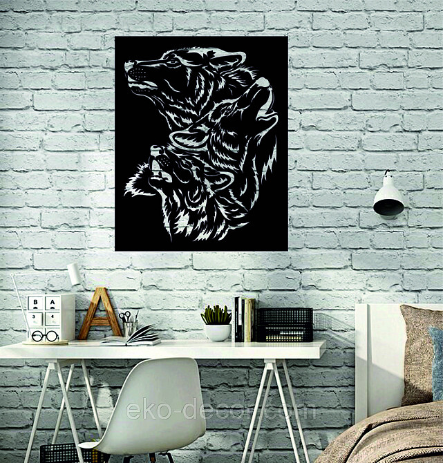 Декоративное настенное Панно «Волки» Декор на стену 70*56 см, Черный Киев - изображение 9