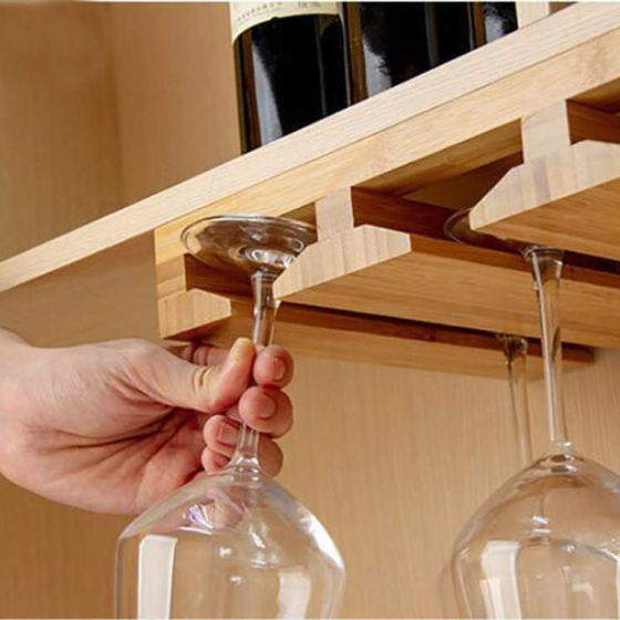 Бамбуковая полка для бокалов, размером 35x25x5см, подвесной органайзер из бамбука для бокалов 6шт Каменец-Подольский