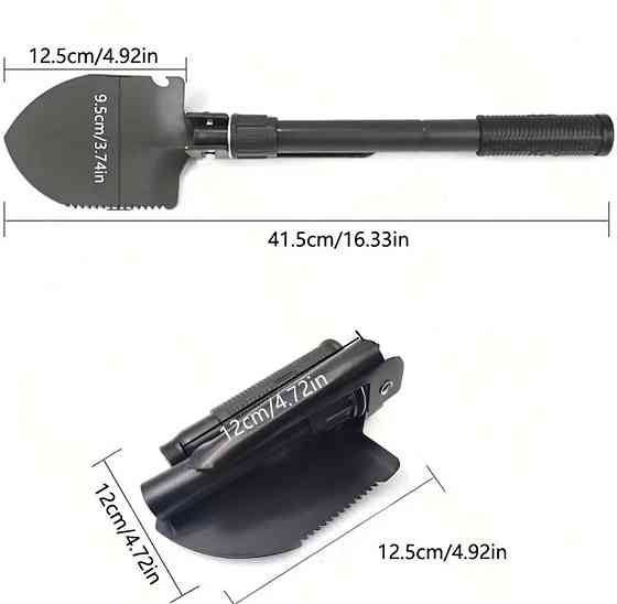 Туристическая складная лопата 4 в 1 с нержавеющей стали 41 на 12 см с чехлом черный Киев